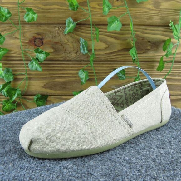 Bobs By Skechers Memory Foam Women Flat Shoes Beige Fabric Slip On Size 6 Medium - Picture 1 of 10